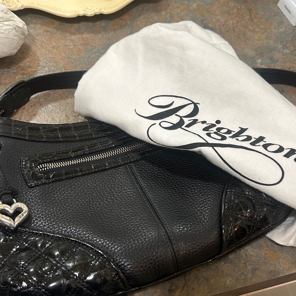 Brighton Black Women's Leather Shoulder Bag with Heart Charm - Picture 12 of 14